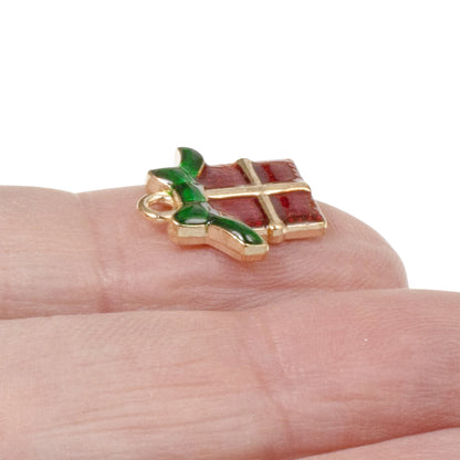 10 Christmas Present Charms -Enamel Charms for Holiday Jewelry, Crafts & Decorations