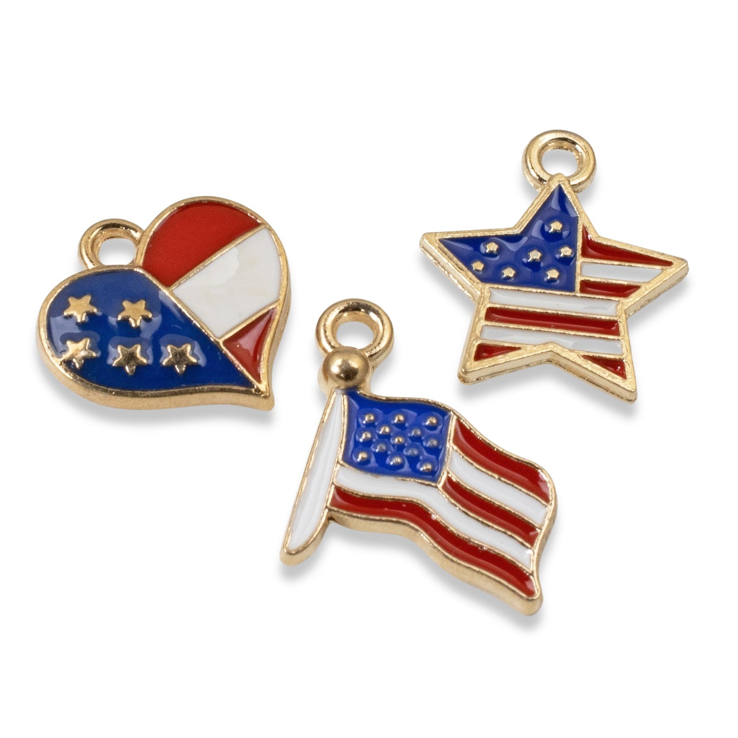 USA Flag Charm Set - 6-Pack Heart, Flag & Star Charms, Patriotic Jewelry, Crafts