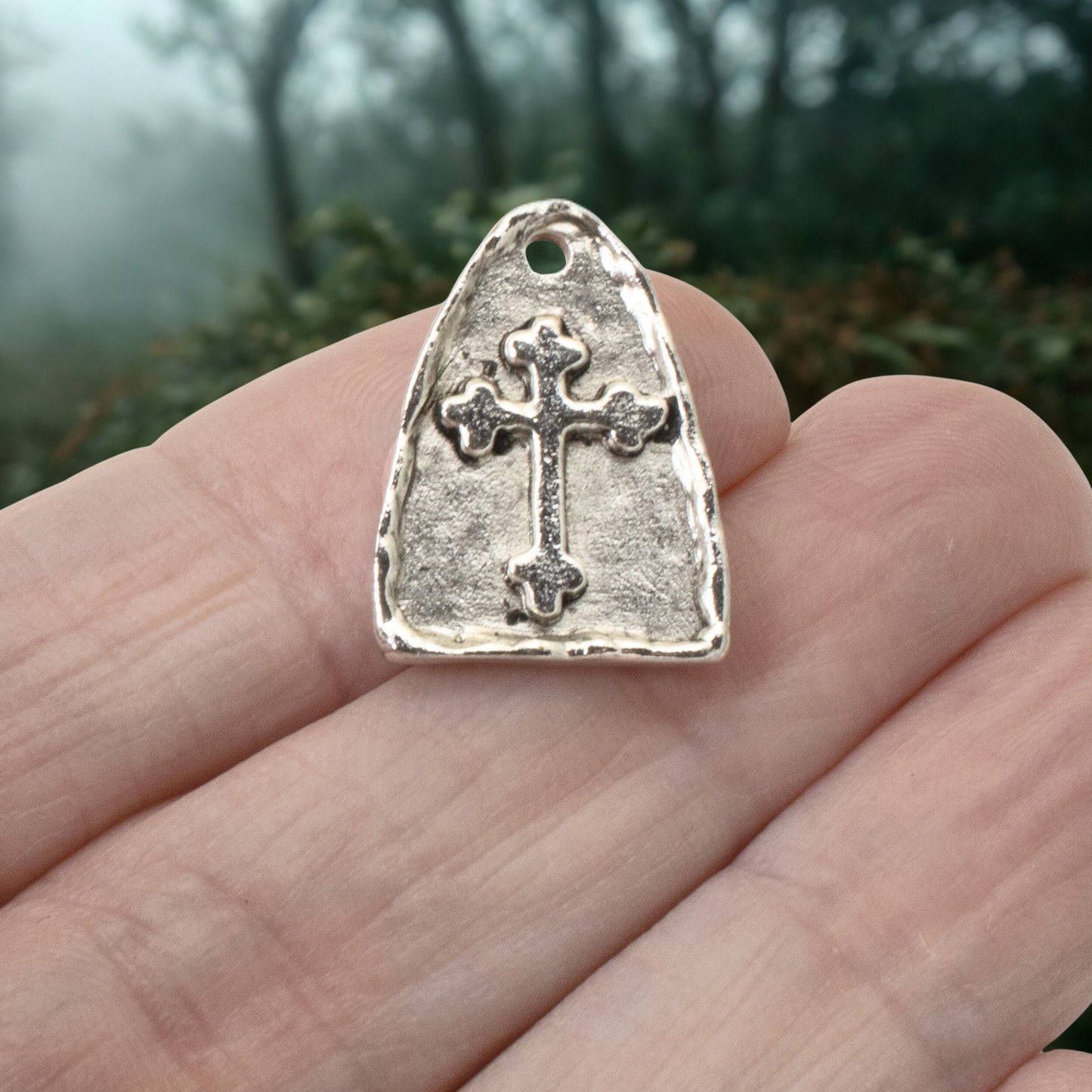 Silver Arch Cross Medallion Charms, Gothic Cross, Religious Pendant, 2-Pack