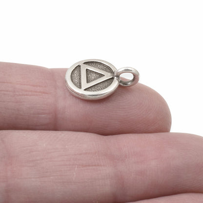 4 Silver Recovery Symbol Charms - Large Hole and Opposed Loop - TierraCast Design