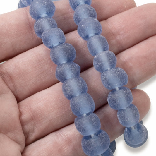 Matte Blue Glass Beads: 40 Recycled Round 10mm Beach Jewelry