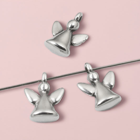 Silver Mini Angel Charms, 10-Pack Guardian Angel Pendants, Memorial Jewelry Gift