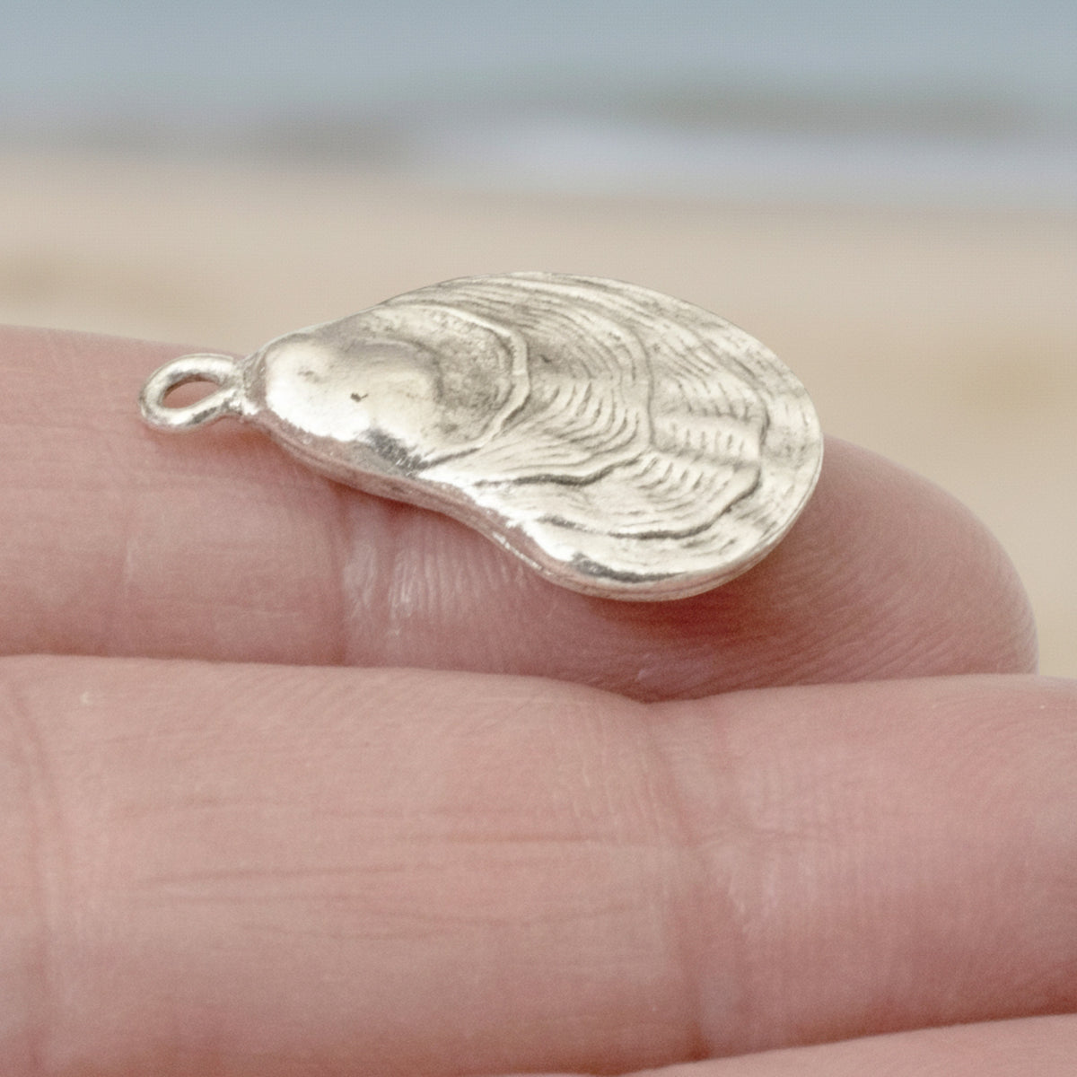 Silver Oyster Charms 2-Pack Coastal Oyster Shell Pendants Ocean Inspired Jewelry