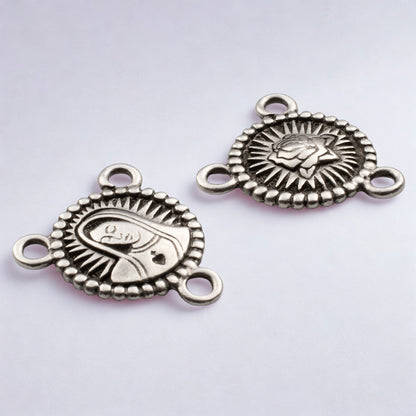 Silver Our Lady Rosary Connector Links, 2-Pack Religious Center Charms, Catholic Jewelry Supplies