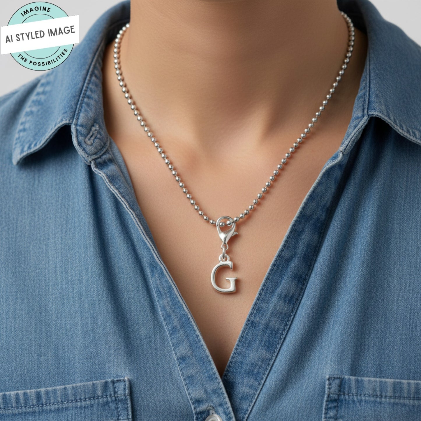 Letter "G" Clip On Charm, Silver Initial Alphabet Dangle with Lobster Clasp