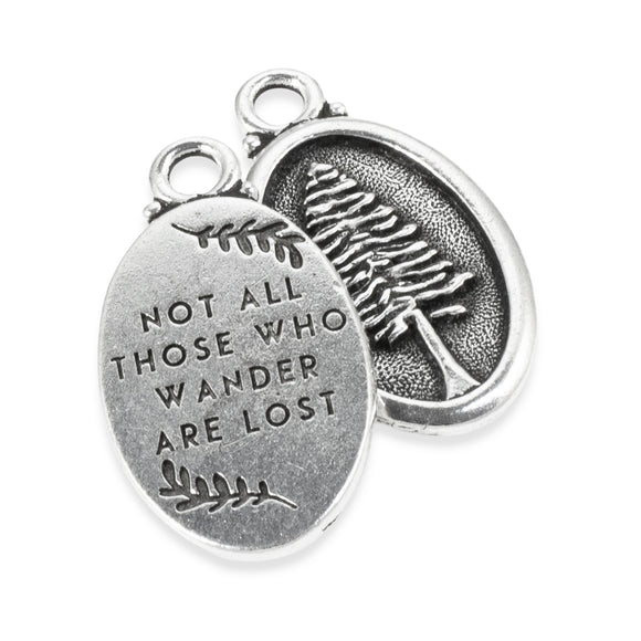 Not All Those Who Wander Are Lost Redwood Charms, Silver Message Pendant, 2/Pkg