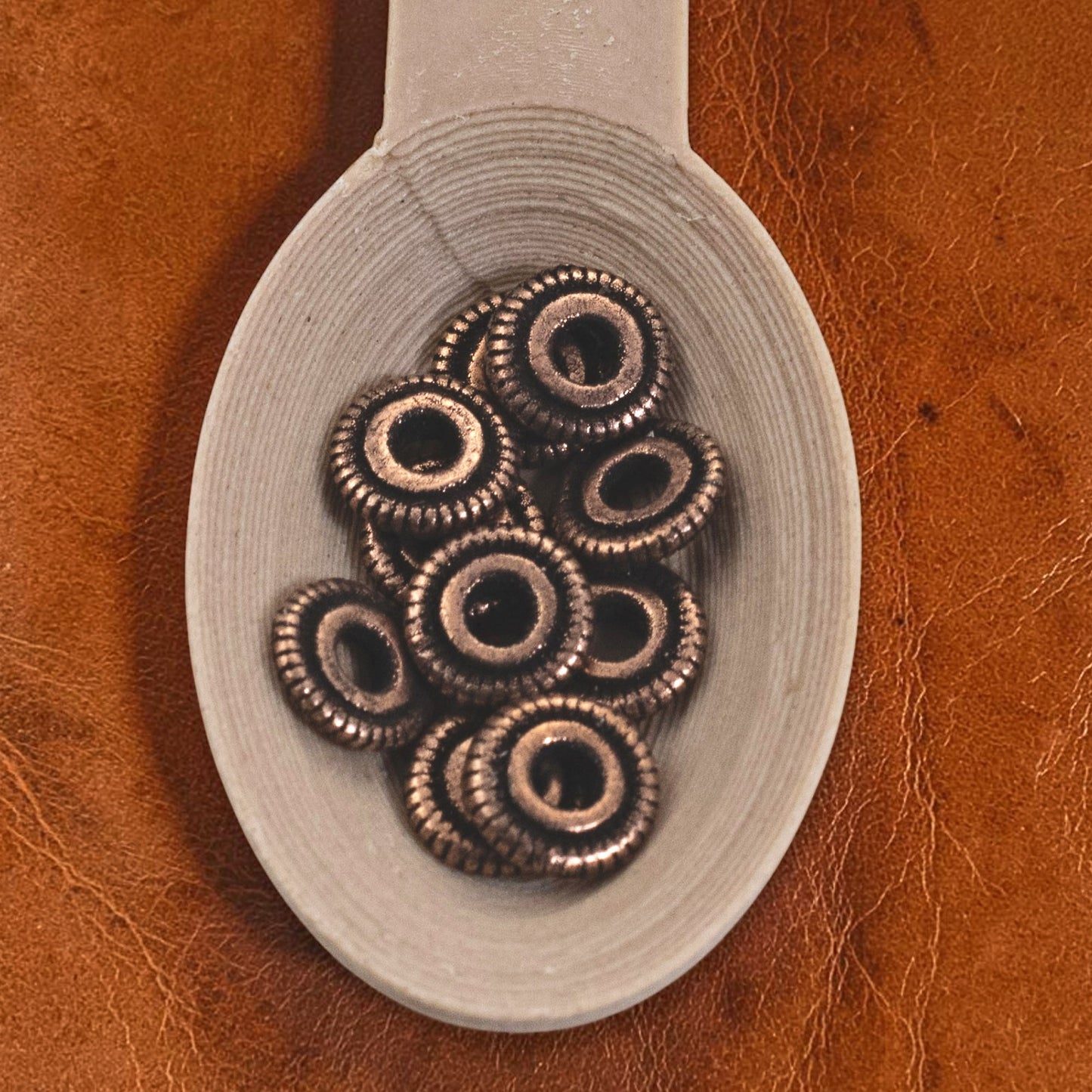 Antique Copper Spacer Beads 6mm Line Edge Large Hole Leather Cord 10-Pack USA