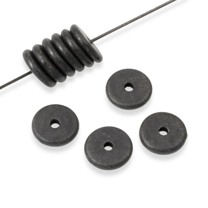 10 Black 8mm Disk Spacer Beads - TierraCast Matte Black Heishi for DIY Jewelry