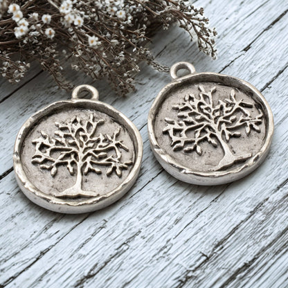Tree of Life Medallion Charms Antique Silver 2-Pack, Spiritual Jewelry Making