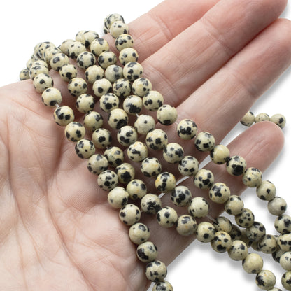 Dalmatian Jasper Beads: 6mm Round Spotted Natural Gemstone Strand Tan Gray Black Jewelry Making Supplies 58pcs
