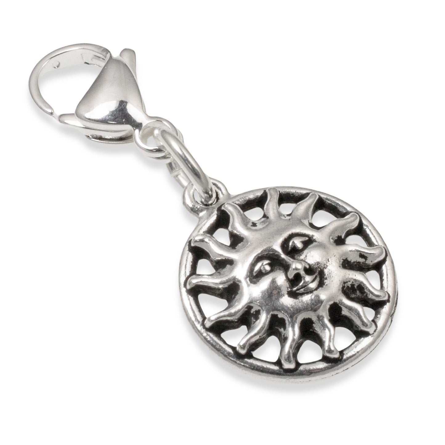 Sunshine Clip-on Charm - Silver Bag Accessory - Sun Zipper Pull - Lobster Clasp