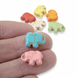 40 Small Elephant Beads, Multi-Colored Set, Synthetic Turquoise Baby Elephants