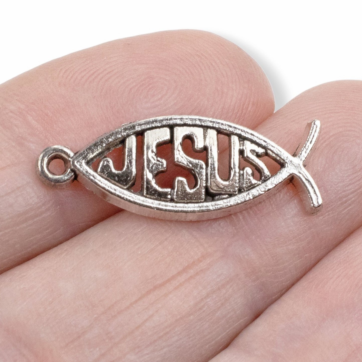 Jesus Fish Charms 15-Pack Silver Metal Ichthys Pendants Christian Gift Supply