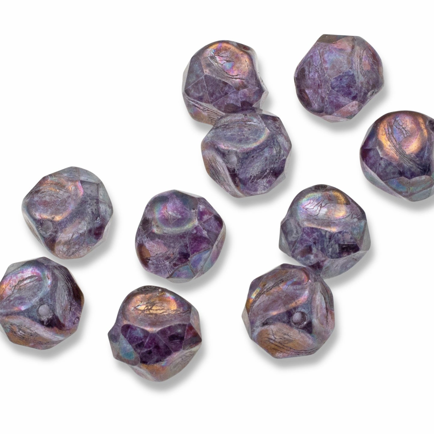 Purple Marbled Patina 9mm Baroque Central Cut - Raven's Journey Czech Glass - 10-Pack