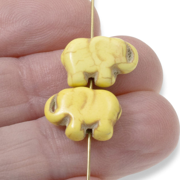 20 Yellow Elephant Beads - Small Lucky Elephants - Animal Beads for DIY Jewelry