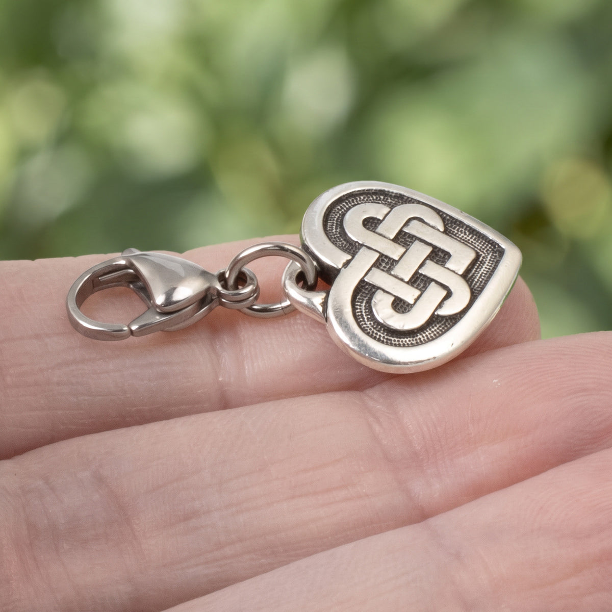 Silver Celtic Knot Heart Clip-on Charm, Elegant Bag, Journal, Jewelry Accessory