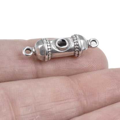 Silver Prayer Amulet Pendant 2Pcs, Antique Deco Connector with Black Enamel, Spiritual Jewelry Supply