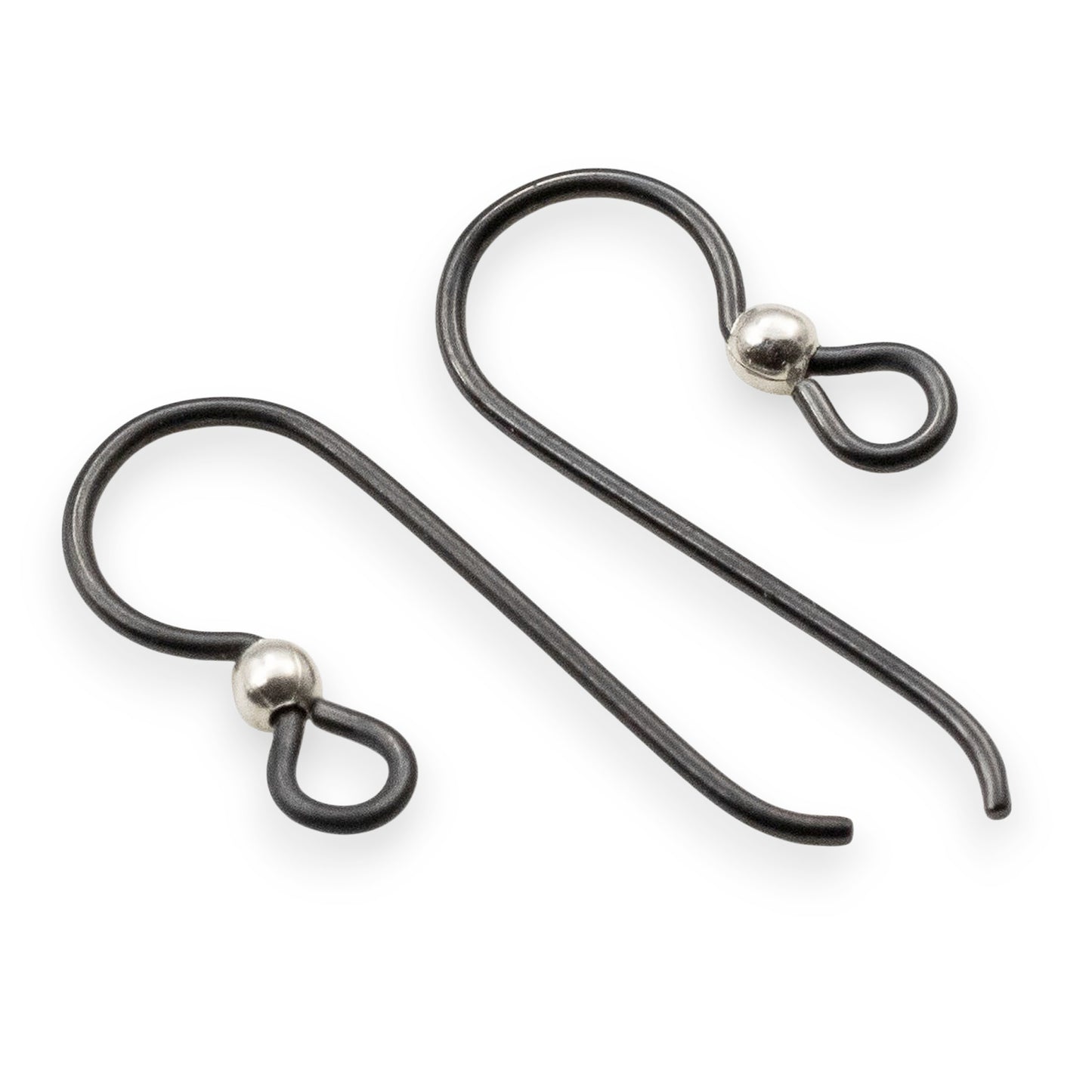 Black Niobium Ear Wires, 2.5mm Sterling Silver Accent Bead, Hypoallergenic Earring Findings, Sensitive Ears, 4 Pack, USA Made