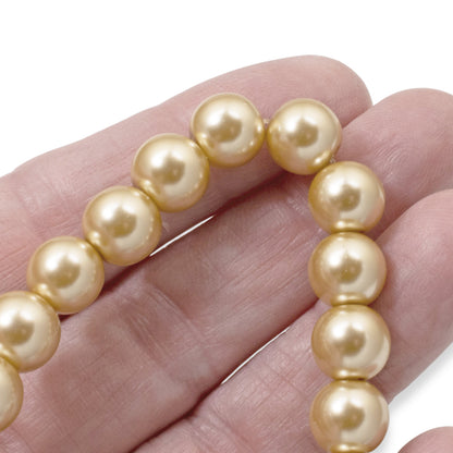 10mm Champagne Gold Glass Pearls 7-Inch Strand, DIY Bridal Supplies