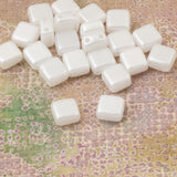 50 White Airy Pearl Tile Mini Beads, 5mm Square 2-Hole Czech Glass Beads