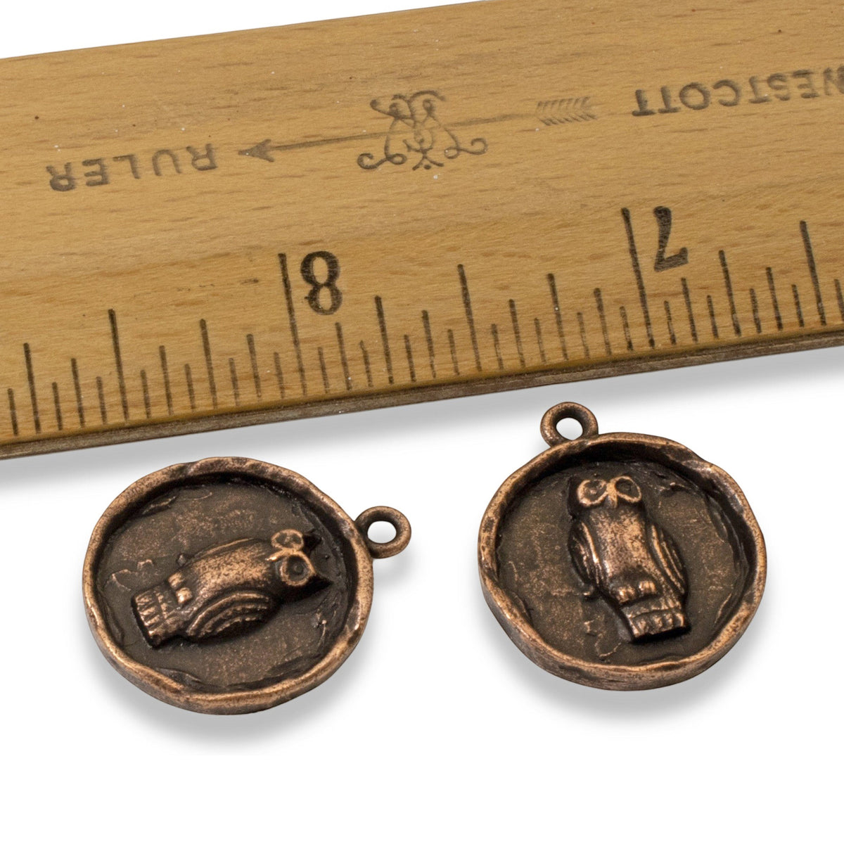 Copper Owl Pendants, Rustic Fall Nature Charm, Woodland Animal Jewelry, USA Made, 2-Pack