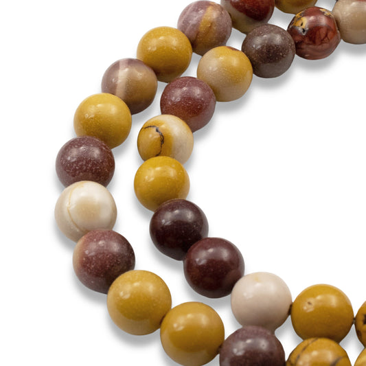 Mookaite Jasper Beads: 8mm Round Gemstone Strand Natural Stone Jewelry Making Earth Tone Mustard Burgundy 46pcs