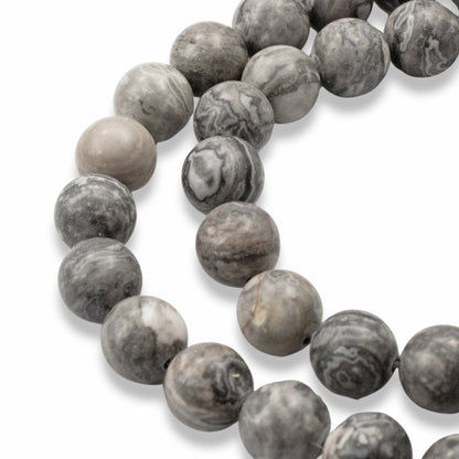 Gray Picasso Jasper Beads: 8mm Round Striped Natural Gemstone Strand 46pcs