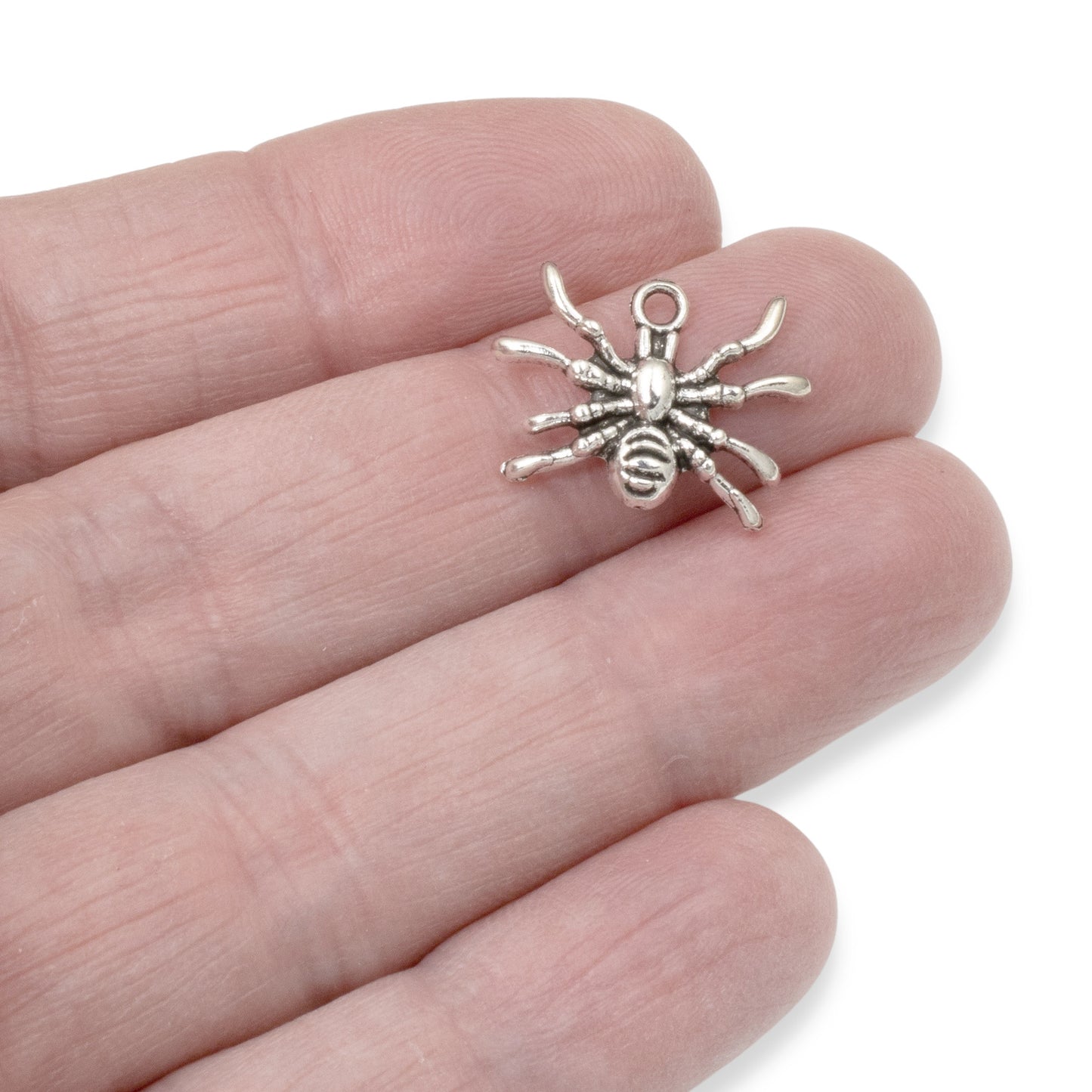 15 Silver Spider Charms for Halloween Jewelry, Insect Earrings & Necklace