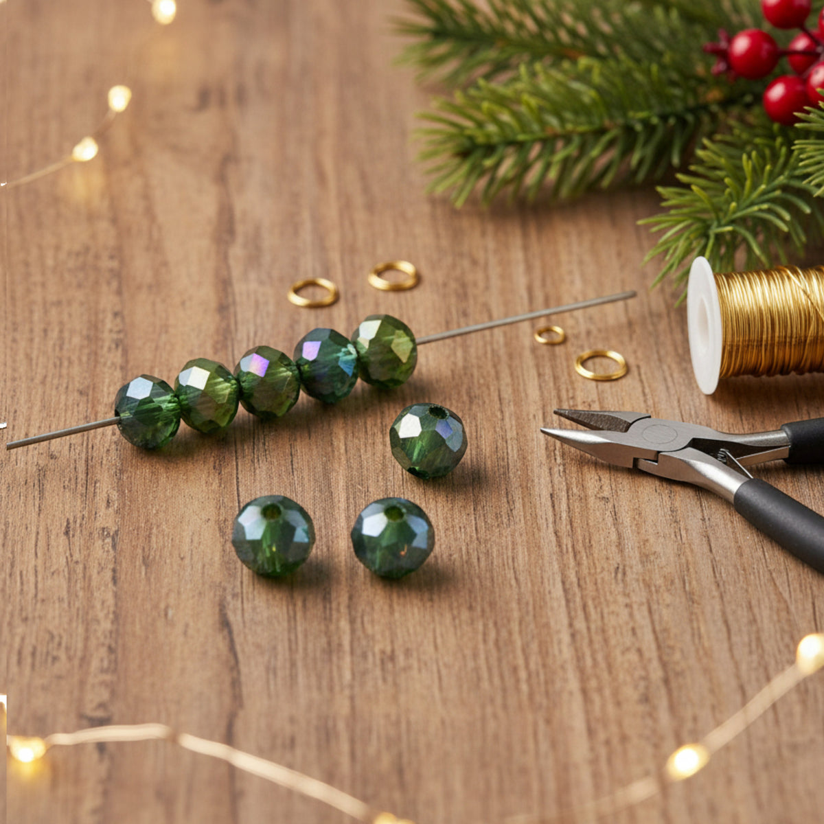 Forest Green Glass Beads - Faceted Rondelle + AB Finish Holiday 50-Pack