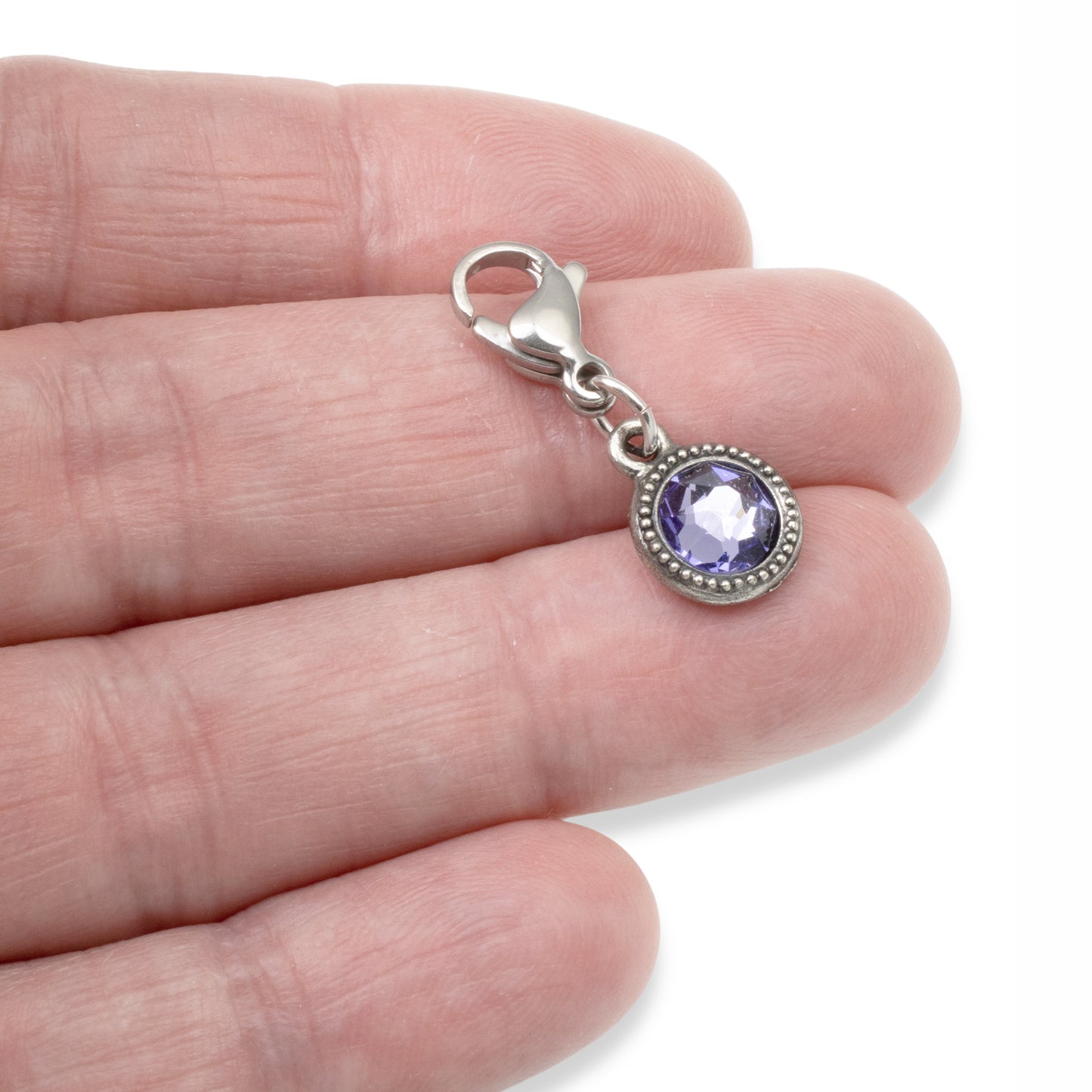 December Birthstone Clip-On Charm, Tanzanite Crystal with Clip-On Design and Lobster Clasp, Unique Present for Birthday, Small Gift Idea