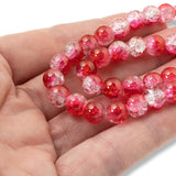 50 Red, Dark Pink & Clear 8mm Crackle Beads, Ombre Glass for DIY Jewelry Making