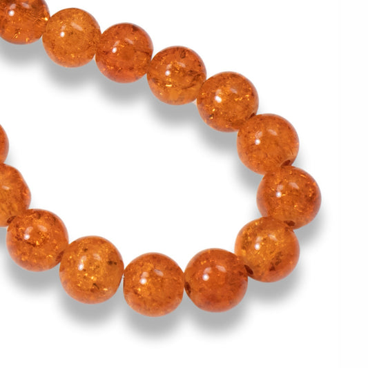 50 Orange 8mm Round Glass Crackle Beads, For Halloween & Fall Jewelry Making