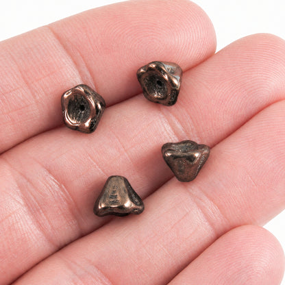 25 Dark Bronze Bell Flower Beads - Czech Glass 6x8mm - DIY Jewelry Making