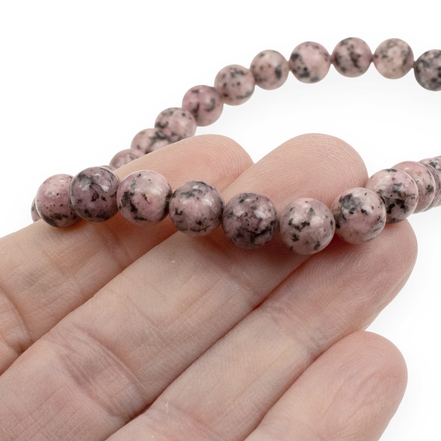 Sesame Jasper Beads: Light Pink 8mm Round Natural Stone 15-Inch Strand, 48Pcs Speckled Gemstone