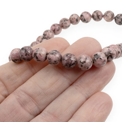 Sesame Jasper Beads: Light Pink 8mm Round Natural Stone 15-Inch Strand, 48Pcs Speckled Gemstone