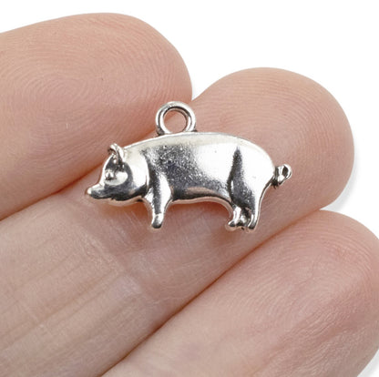 Pig Charms 10Pcs, Silver Farmhouse Animal Pendants, Rustic Country DIY Jewelry
