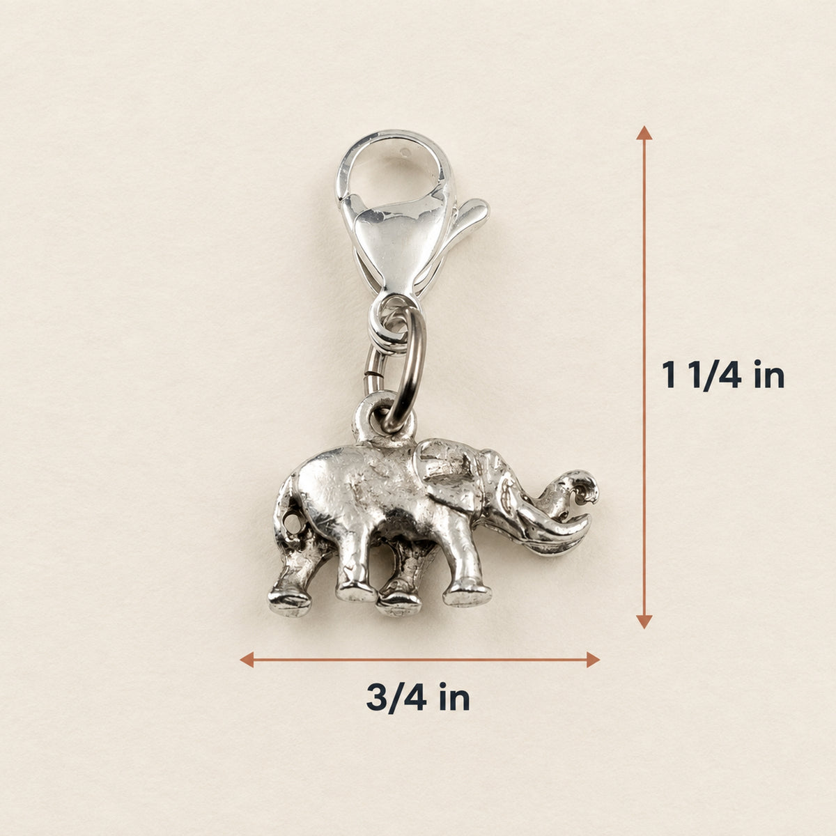 Elephant Clip-On Charm, Silver Plated Pewter, Lobster Clasp Bag Accent