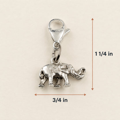 Elephant Clip-On Charm, Silver Plated Pewter, Lobster Clasp Bag Accent