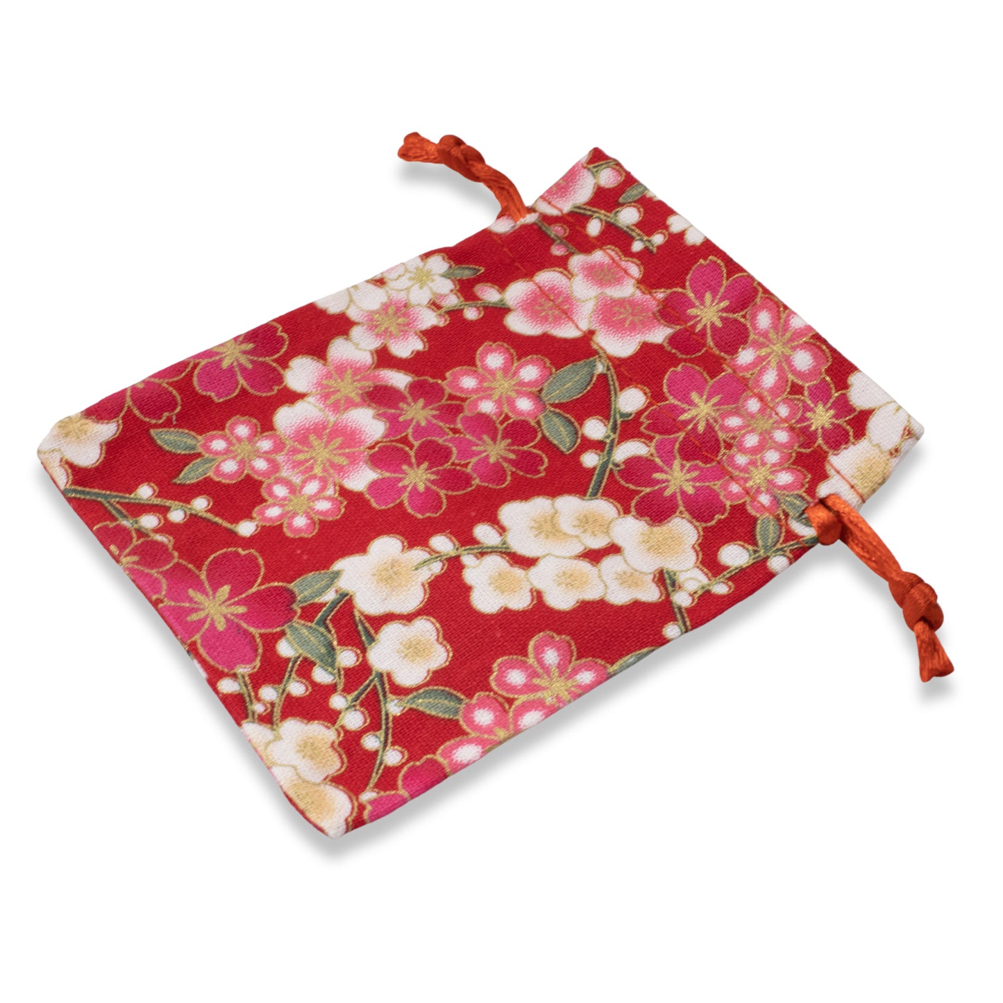 10 Red Floral Fabric Drawstring Bags - Small Cloth Pouches for Jewelry & Gifts