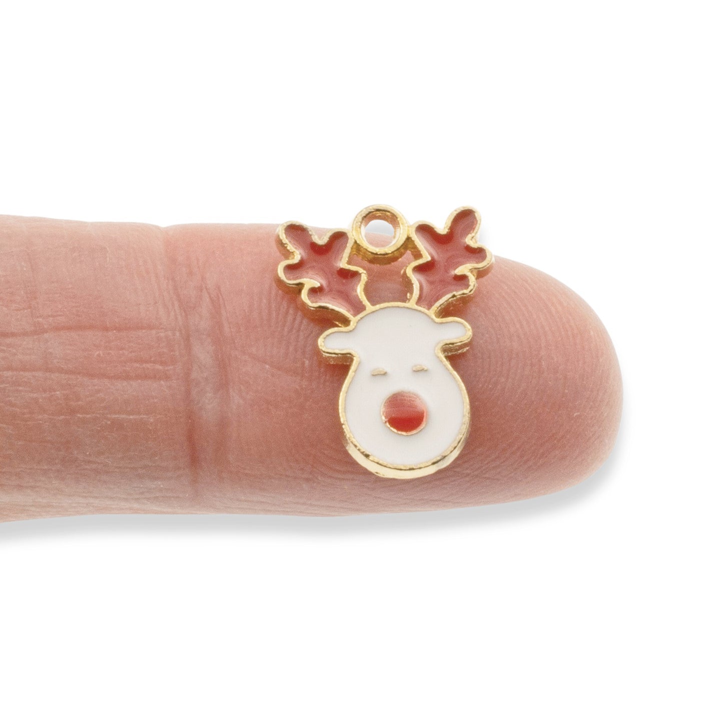 Red Reindeer Christmas Charms, 10-Pack Enamel Holiday Deer Face Pendants