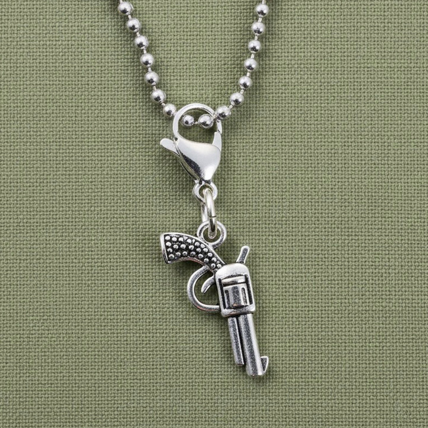 Gun Clip On Charm: Silver Six Shooter Revolver Purse Keychain Western