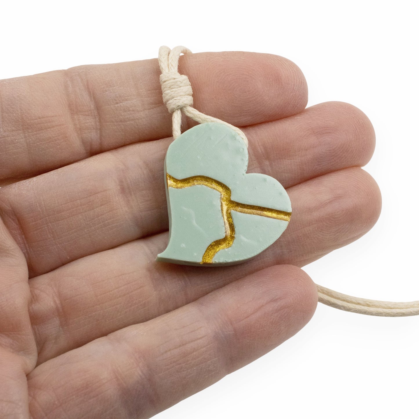 Kintsugi Heart Necklace: Sage Green Wearable Art Inspiration Gift Handmade USA