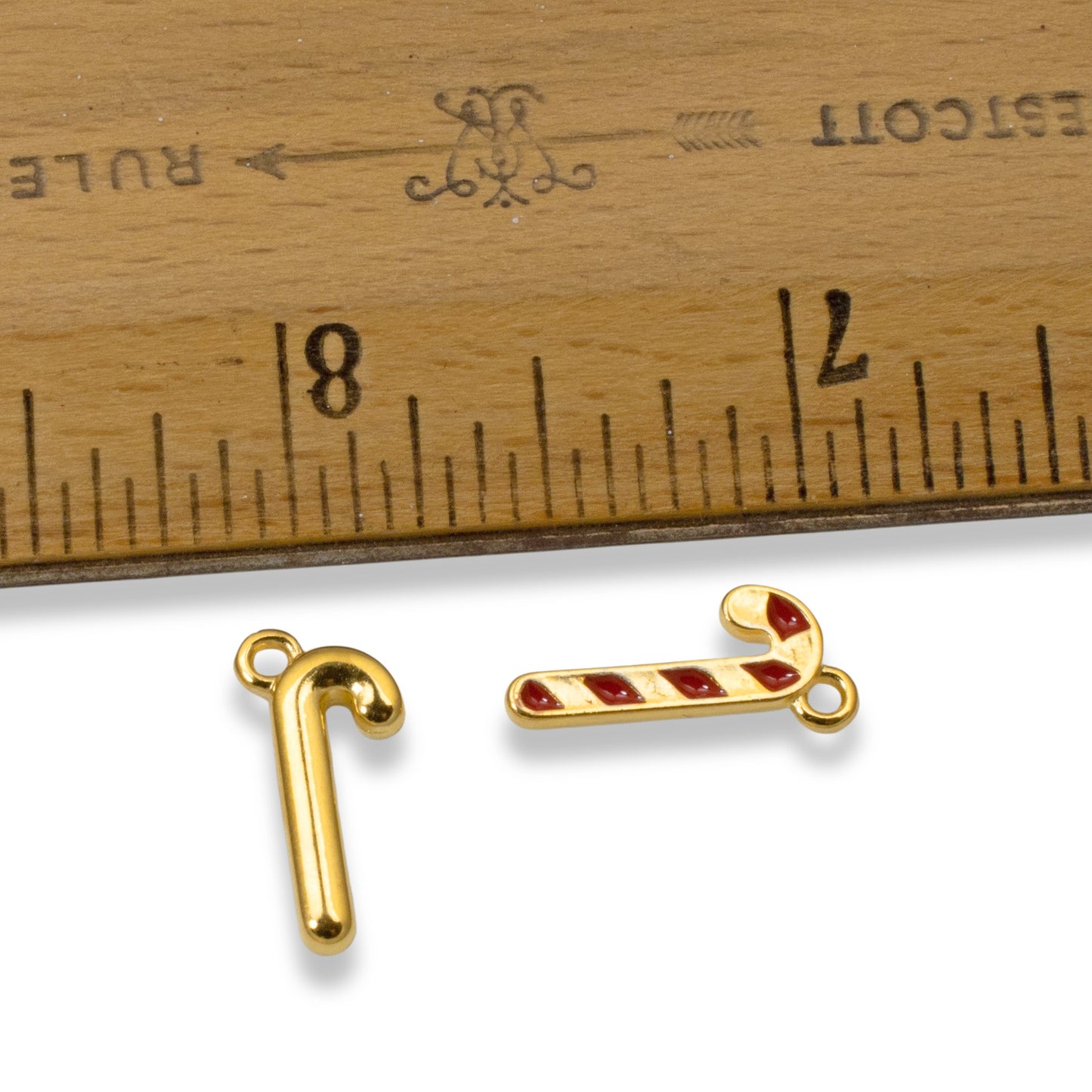 Gold Candy Cane Charms 2-Pack, Christmas Jewelry Making, Holiday Craft Supplies