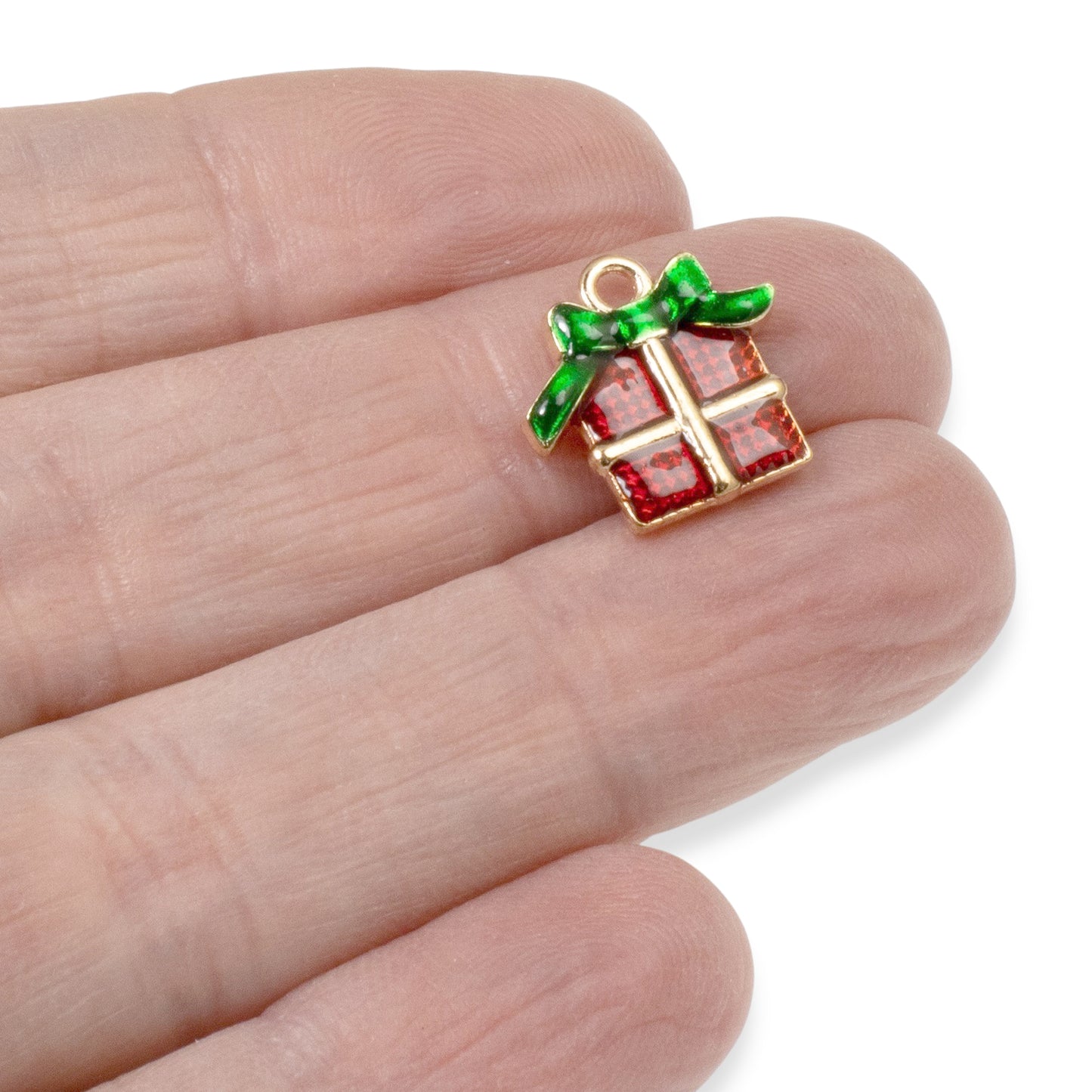 10 Christmas Present Charms -Enamel Charms for Holiday Jewelry, Crafts & Decorations