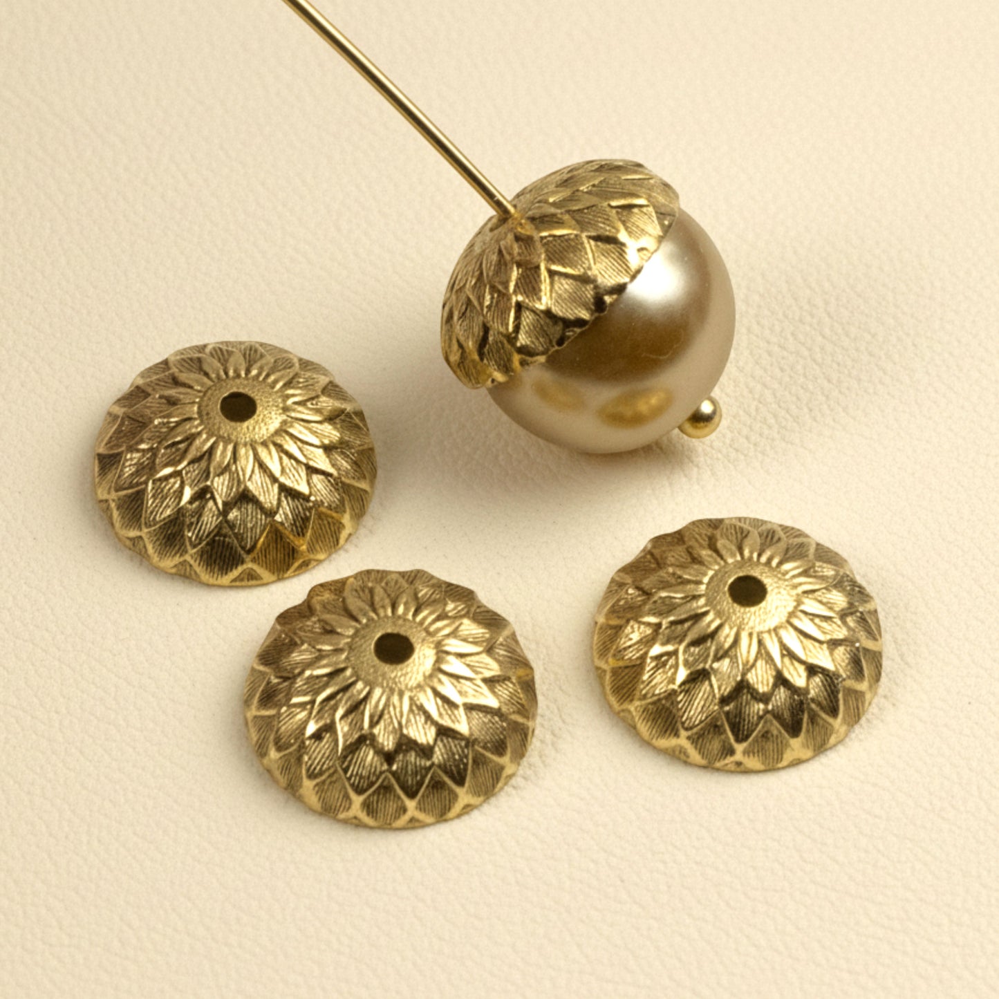 Gold Acorn Bead Caps: Antiqued 4-Pack Fits 12mm Beads Nunn Design Fall Jewelry