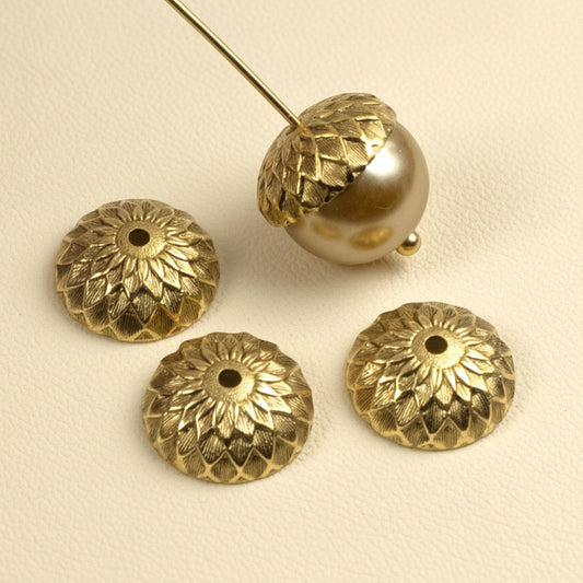 Gold Acorn Bead Caps: Antiqued 4-Pack Fits 12mm Beads Nunn Design Fall Jewelry