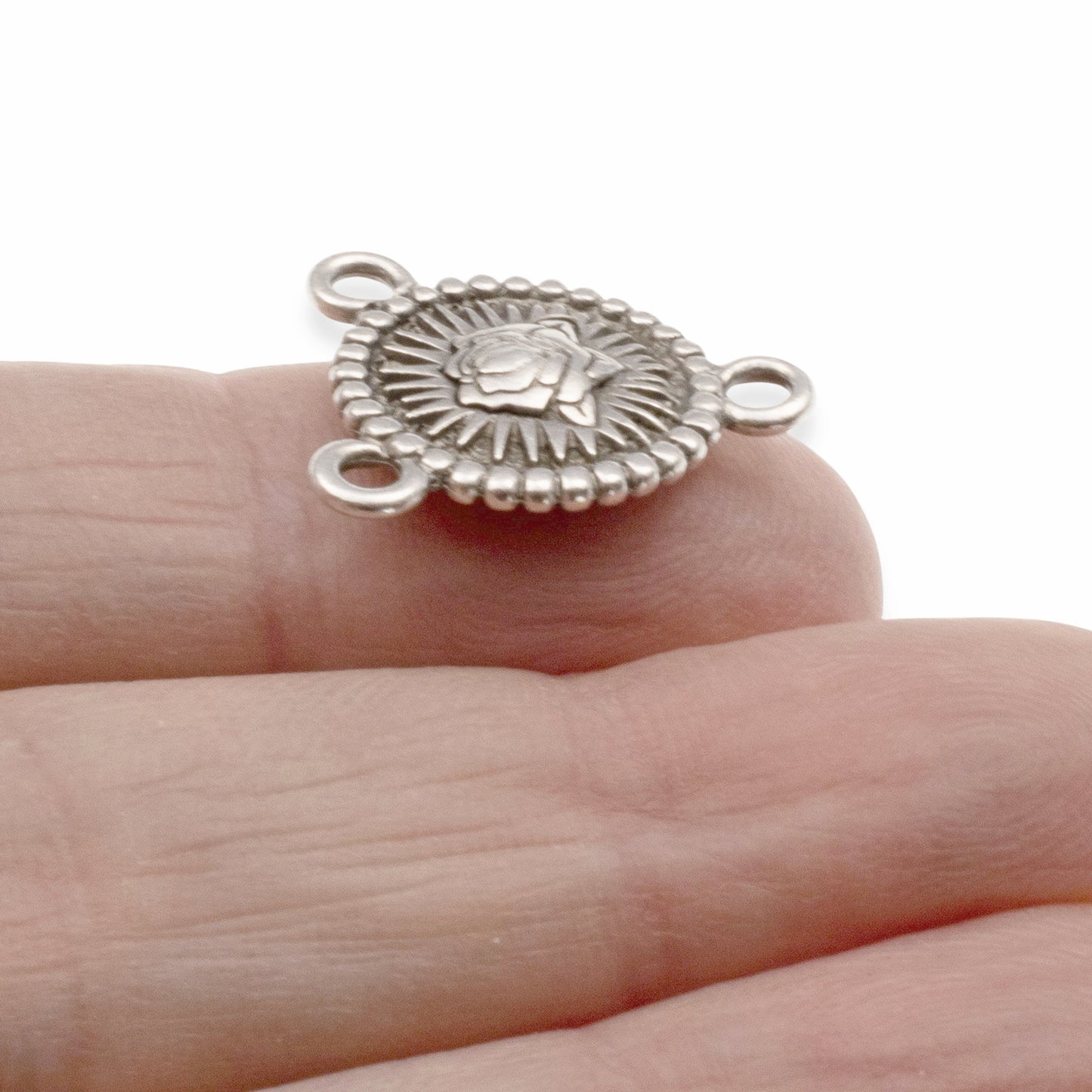 Silver Our Lady Rosary Connector Links, 2-Pack Religious Center Charms, Catholic Jewelry Supplies