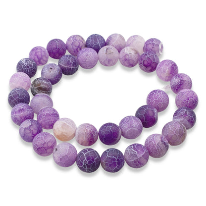 Purple Dragon Vein Agate Beads: 10mm Frosted Matte Round Gemstone, 15" Strand for Jewelry & Crafting