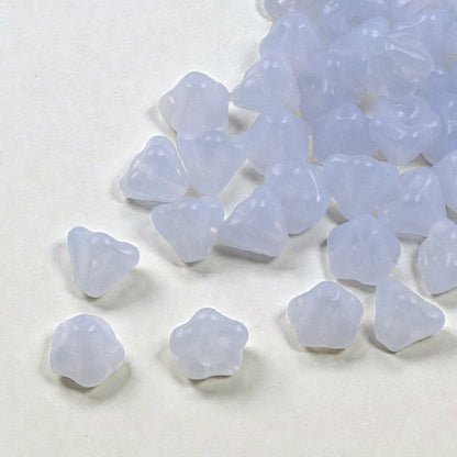 Sky Blue Opal Mini Bell Flower Beads: Czech Glass 4x6mm 50-Pack for DIY Jewelry