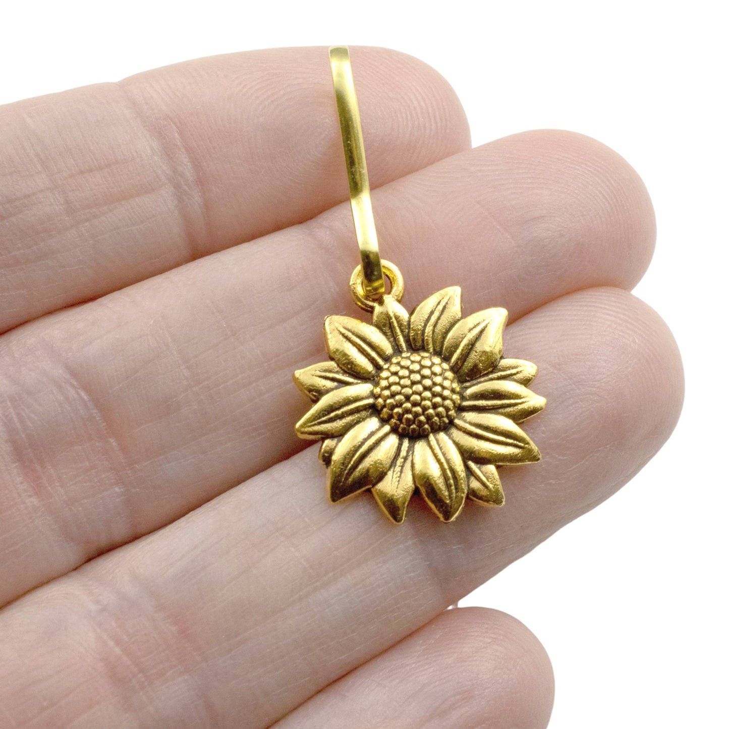Gold Sunflower Zipper Charm: Decorative Bag Accessory Nature Floral Design